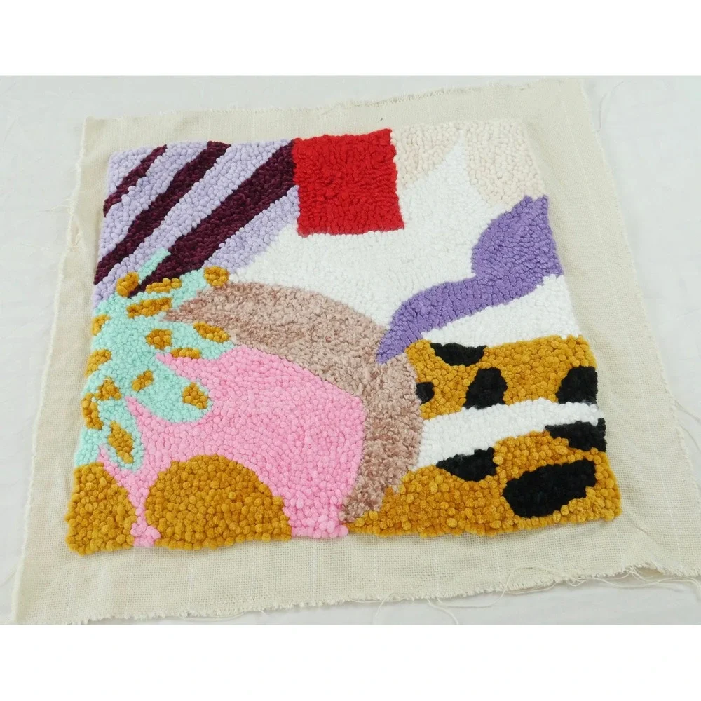 Handmade Punch Needle Abstract Fiber Art Textile Colorful Whimsical Wall Decor